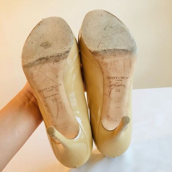 JIMMY CHOO Peep Toe Heel, Beige Size 38 Euro, 7 USA - Picture 8 of 9